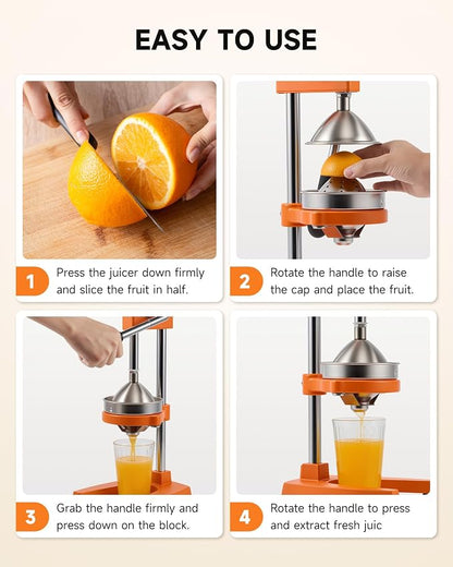 CO-Z Manual Citrus Juicer, Heavy-Duty Manual Juicer with Conical & Flat Pressure Plates, Professional Lemon Squeezer for Orange Pom Lime Lemon Juice, Dishwasher Safe Juice Press, Orange