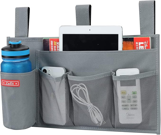 Zafit Hanging Bedside Caddy, Bedside Storage Organizer for Magazine, Phone, Remote control (5 Pockets-Grey)