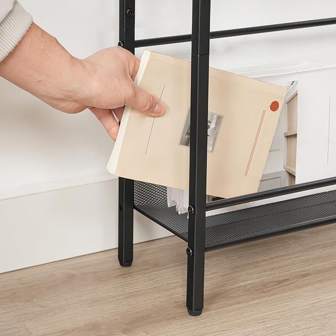 HOOBRO Small Narrow Side Table with Charging Station, Skinny End Table for Small Spaces, Slim Nightstand with USB Ports Outlet, Sofa Beside Table with Storage Shelf,Black and Charcoal Black BC102UBZ01