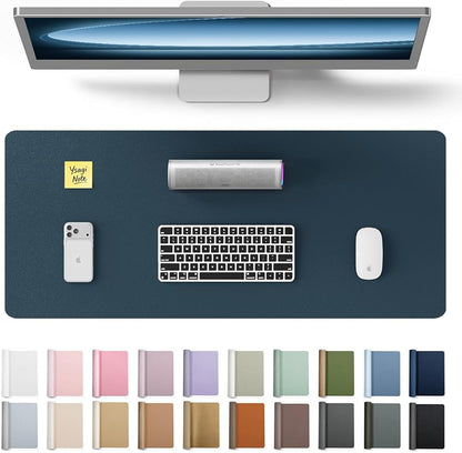 YSAGi Leather Desk Protector, Office Mat, Large Mouse Mat, Non-Slip PU Leather Blotter, Laptop Desk Mat, Waterproof Writing Pad for Office and Home (Dark Blue, 23.6" x 13.8")