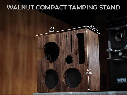 58mm Tamper Station Walnut Portafilter Holder Compact Espresso Organizer with Multi Accessory Storage Espresso Machine Accessories for Coffee Bar
