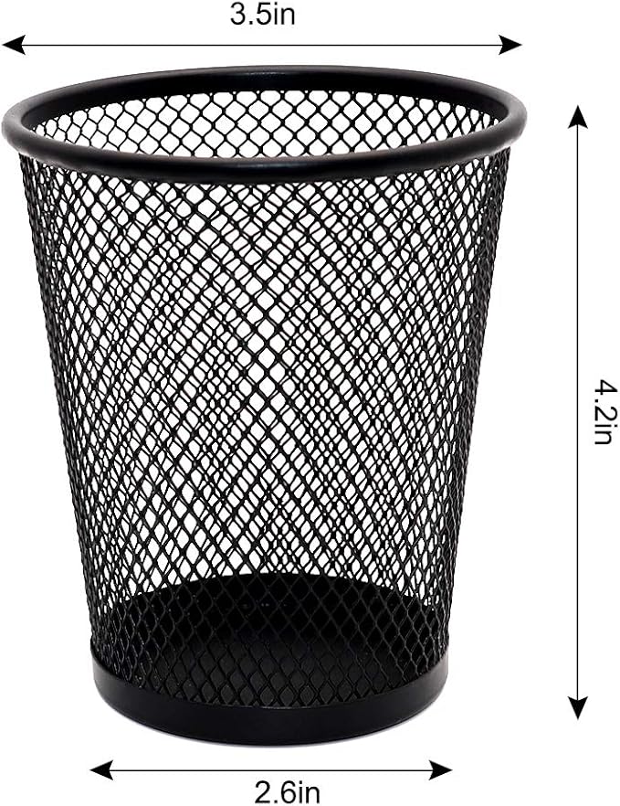 SLSON 4 Pack Pen Holder Metal Mesh Pencil Holders Round Shaped Pen Holders for Desk Office Wire Mesh Container Pen Organizer,Black