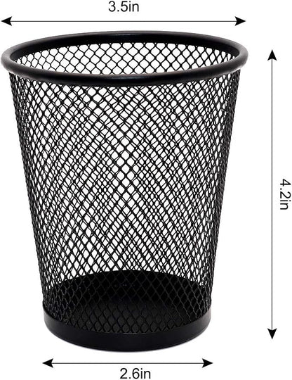 SLSON 4 Pack Pen Holder Metal Mesh Pencil Holders Round Shaped Pen Holders for Desk Office Wire Mesh Container Pen Organizer,Black