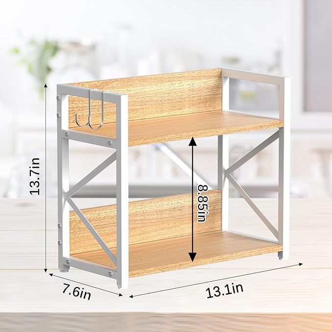 RUILALIFE Spice-Rack-Organizer-Shelf for Kitchen Counter, 2 Tiers Coffee Bar Station Organizer for Countertop，Space Saving Desk Shelving Riser Unit (Maple, Medium)