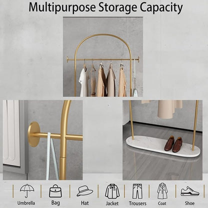 TIEOU Metal Gold Coat Rack, Freestanding Entryway Stand, Hat Coat Hanger, Small Clothing Rack, Modern