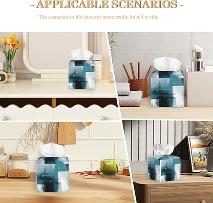 Turquoise Grey Abstract Tissue Box Cover Holder,Leather Tissue Case Holder Facial Paper Organizer Decorative for Tabletop Night Stands Desk Bathroom Kitchen Car Office Home Decor