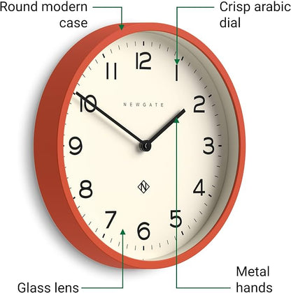 NEWGATE® Number Four Echo wall Clock | Modern Round Clock | 30cm | Orange | Easy to Read Numbers | Ideal for Kitchen, Living Room or Office