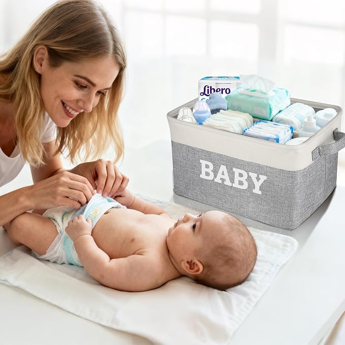 Lukeline Large Gift Basket Empty 15.5 x 11.6 x 9.4, Baby Storage Basket Shower Gifts for for Newborn Baby Essentials, Diaper Caddy Organizer with Handles, Decorative Baskets for Home Decor Shelves