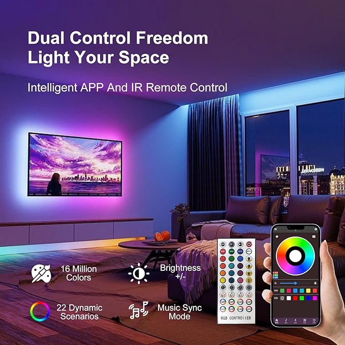 200 FT Led Lights for Bedroom, Music Synchronized Smart Led Strip Lights, Ultra Long with Remote Application Control Bluetooth LED Lights, Color Change RGB Light
