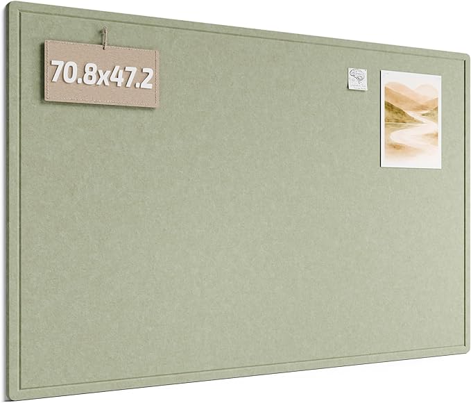 Fluxynara Large Bulletin Board, 70.8" x 47.2" Cork Board Alternative with 48 Safe Removable Adhesive Tabs, Foldable Felt Pin Board for Home Office, Classroom, Bedroom,Entryway for Walls— Sage