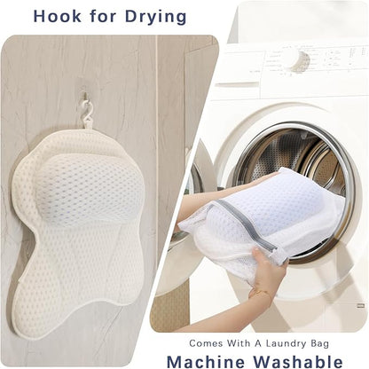 Bathtub Bath Pillows for Tub - Bath Tub Pillow Headrest with Ergonomic TPE, Bathtub Pillow for Neck & Back Support with Strong Suction Cups & Hook