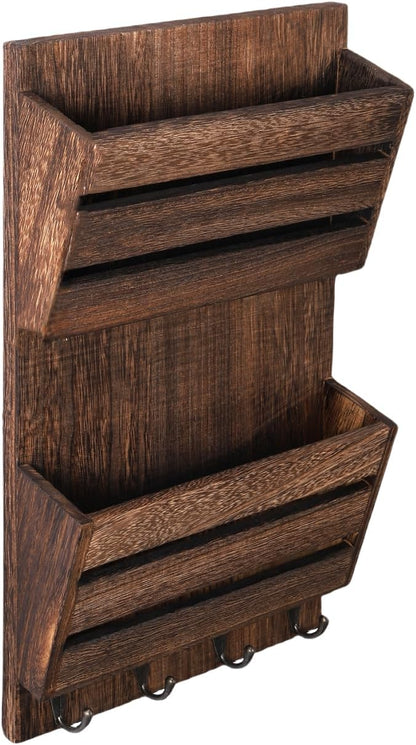 MOOACE Mail Organizer Wall Mount with Key Hooks, 2-Slot Wood Mail and Key Holder, Wall File Organizer Office Letter Folder Accessories Organizer Home Farmhouse Decor