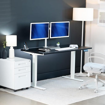 VIVO Electric 55 x 28 in Dual Motor Sit Stand Desk, Memory Height Adjustment, 2B Series, Black Top White Frame, DESK-KIT-2W55B