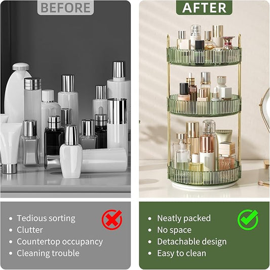 360° Rotating Makeup Organizer, Large Capacity Skincare Organizer, 3 Tier Cosmetic Skin Care Perfume Dresser Organizer, Fits Cosmetics, Perfume, Skin Care, Lipstick