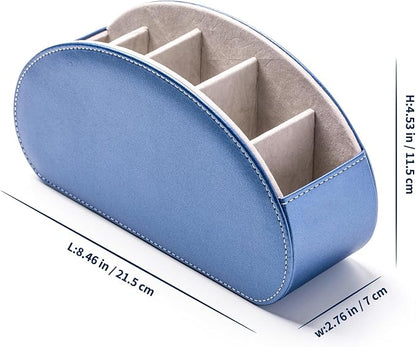 Remote Control Holders Organizer Box with 5 Compartment PU Leather Multi-functional Office Desk Storage Caddy Store Tv Remote for Media Player,Brush,Pencil,Glassees&Office Supplies (Champagne Blue)