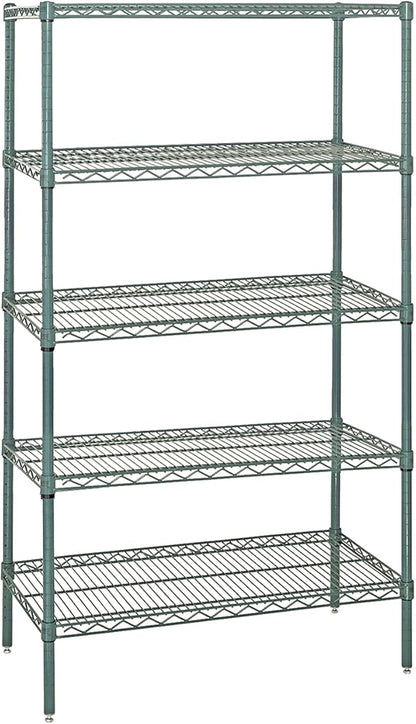 Quantum Storage Systems WR86-1442P-5 Wire Shelving Starter Kit, 42" W x 14" D x 86" H, 600 lbs Capacity, Carbon Steel, Epoxy Coated, Green, NSF