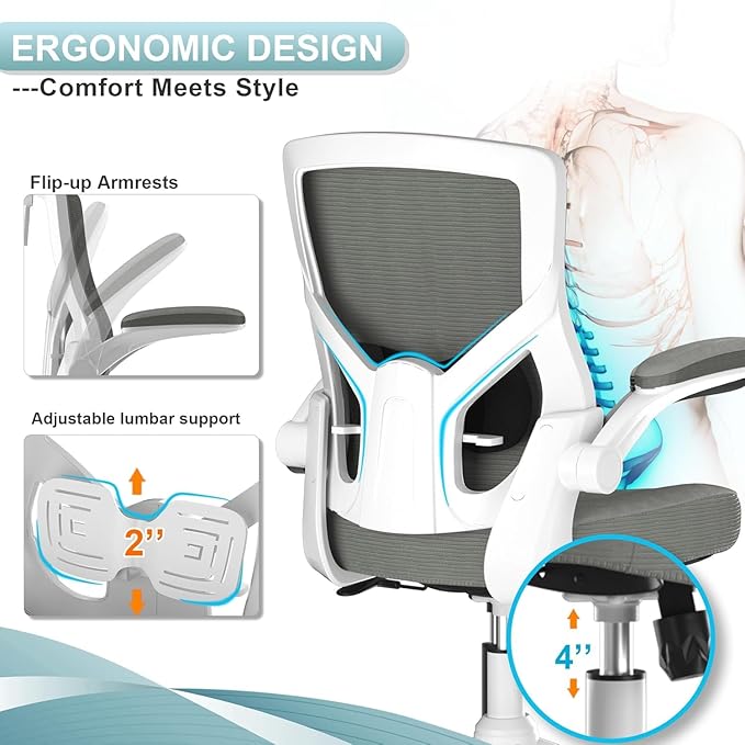 Office Chair, High Back Desk Chair Adjustable Height and Ergonomic Design Home Office Computer Chair, Executive Lumbar Support Padded Flip-up Armrest Office Chair