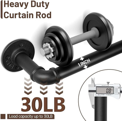 Zeerobee Curtain Rods for Windows 120 to 240, 1 Inch Industrial Wrap Around Black Curtain Rod, Indoor/Outdoor Room Divider Adjustable Drapery Pole, 120"-240"
