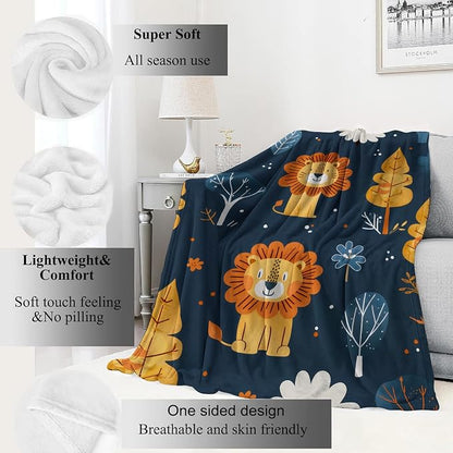 Lion Blanket Cute Cartoon Jungle Tree Throw Blankets,Birthday Gifts for Kids Adult & Animal Lovers,Lightweight Soft Fleece,for Sofa Couch Bed Room Rustic Safari-Themed Decor 60x80in