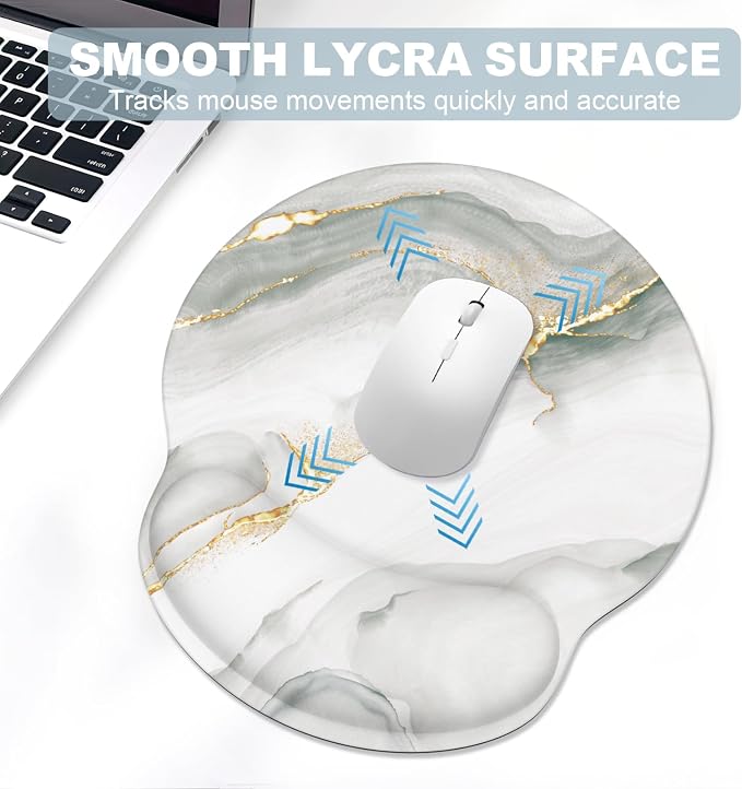 Ergonomic Mouse Pad with Wrist Rest and Keyboard Wrist Rest, Mousepad and Wrist Rest for Computer Keyboard, Pain Relief, Non-Slip Rubber Base, Mouse Pad with Wrist Support for Gaming, White Marble