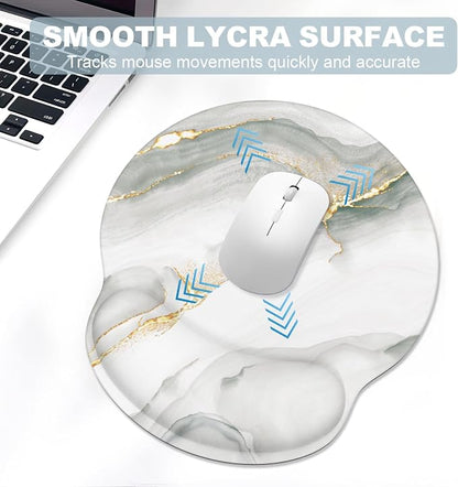 Ergonomic Mouse Pad with Wrist Rest and Keyboard Wrist Rest, Mousepad and Wrist Rest for Computer Keyboard, Pain Relief, Non-Slip Rubber Base, Mouse Pad with Wrist Support for Gaming, White Marble