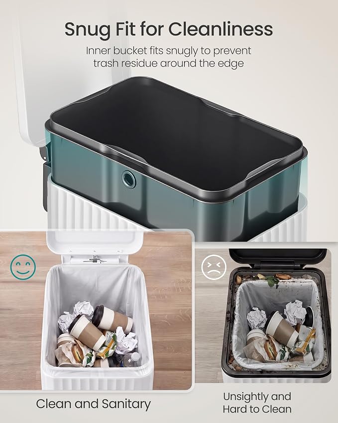SONGMICS Trash Can, 13 Gallon (50 L) Slim Garbage Can for Kitchen, with Soft-Close Lid, Pedal, Removable Inner Bucket, Stainless Steel, 15 Trash Bags, Space-Saving, Cloud White ULTB350WZ01