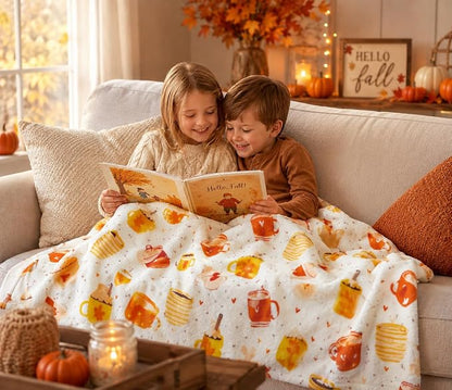 Serafina Home Fall Fleece Throw Blanket: Velvety Soft Pumpkin Spice Cozy Wrap Accent for Sofa Couch Chair Bed Dorm, 50" x 70"