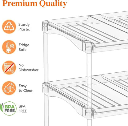 Lifewit Stackable Bottle Storage Organizer, Clear Freestanding Wine Holder for Cabinet, Large Slot Water Bottle Tumbler Cup Organizer for Pantry, Plastic Wine Rack for Fridge Cellar, 3Tier Hold 9