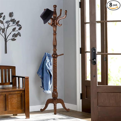 Bekrvio Freestanding Coat Rack Stand with 8 Hooks, 79", Premium Ash Wood | Heavy Duty, Floor Standing, For Entryway Corner, Hallway, Bedroom, Load 160lbs