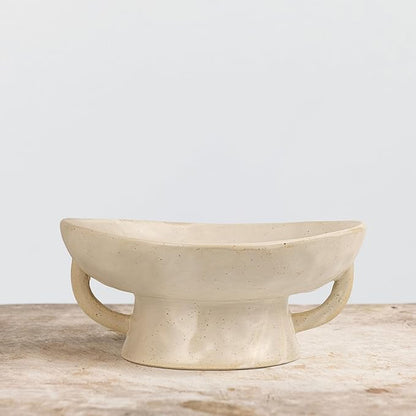 Creative Co-Op Stoneware Footed Pedestal Bowl with Handles, Reactive Glaze, White