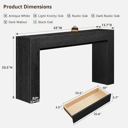 OKD Modern Entryway Console Table, Sofa Table with Drawers, 63" Long Hall Table Behind Couch, Thick Wood Design for Living Room, Hallway - Black Oak