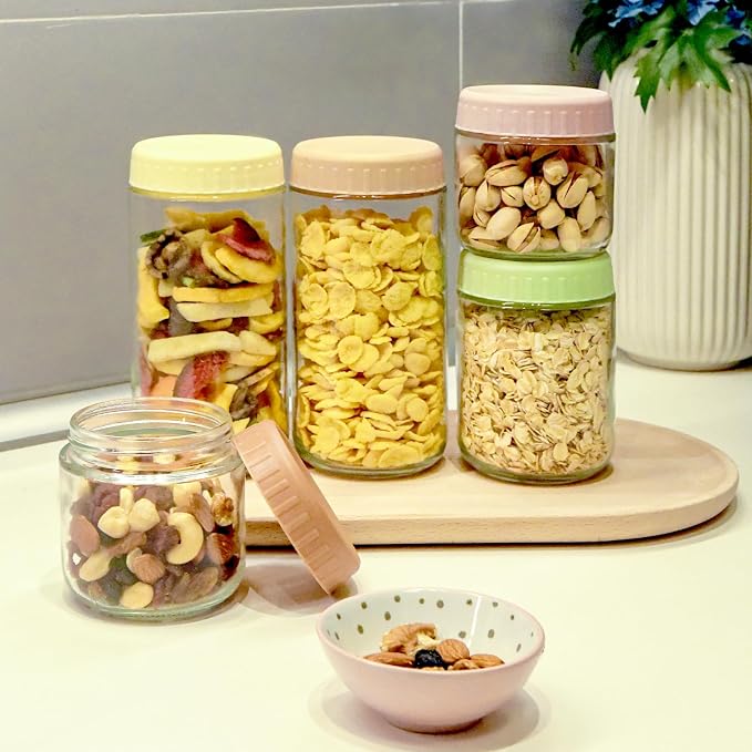 SHOWIN Overnight Oats Containers with Lids, 16oz Glass Jars with Lids 8 pcs, Light Green, Wide Mouth Mason jars for Salad, Yogurt, Snacks, Meal Prep