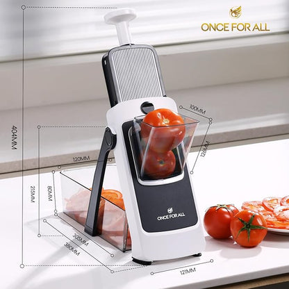 ONCE FOR ALL Safe Mandoline Slicer Pro, Gen 4th, Adjustable Thickness Vegetable Slicer For Kitchen, Food Chopper With Container, Lid, Drain Basket, Veggie Cutter For Potato Onion Fruit