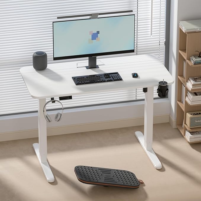 Electric Standing Desk with Cable Management Tray,55x24 Inch Adjustable Height Sit Stand Desk,with Memory Presets & Anti-Collision Computer Desk,for Office,Home,White Top&White Frame