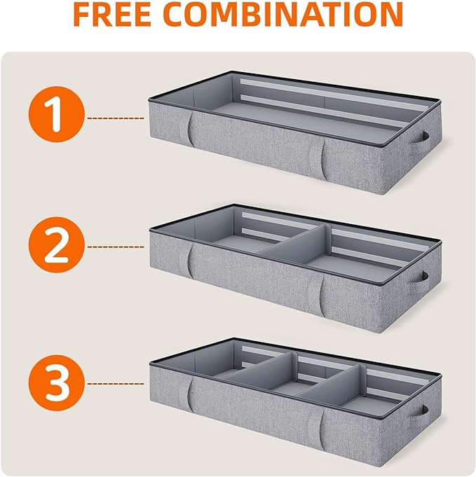 Vailando Storage Containers, 6 Inches Tall 60L Underbed Storage Bins Sturdy Handles & Reinforced Sidewalls, Closet Organizer for Clothes, Blankets, Seasonal Items, Linen Gray, 2-Pack