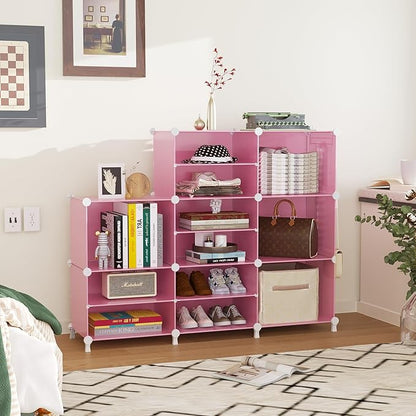 AWTATOS Closet Organizer 8 Cube Storage Shelves Clothes Organizers Closet Storage Stackable Cubby Shelving for Closet Bedroom Living Room Pink