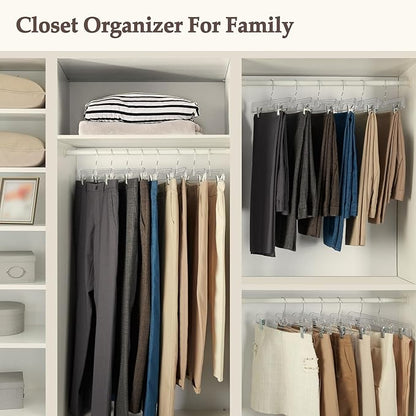 HOUSE DAY Clear Pants Hangers with Clips 200 Pack, Non-Slip Plastic Skirt Hanger with Adjustable Clips, Slim Clip Hangers for Pants, Skirts, Shorts, 14" Clear Hanger, 360-Rotating Swivel Hook