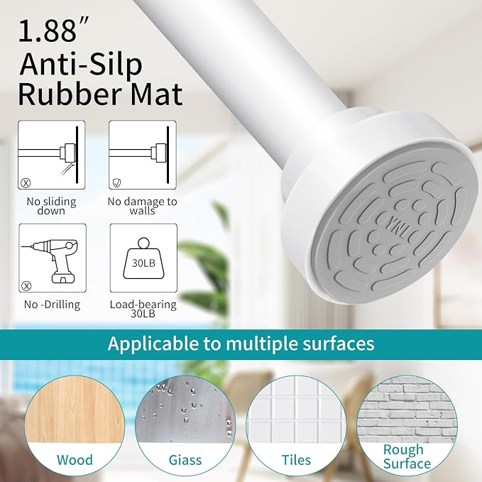 YNL Tension Shower Curtain Rod 34-66 Inch, Adjustable Spring Tension Curtain Rod No Drilling, Non-Slip, Never Rust, Stainless Steel, for Small Window Laundry Door Entryway,White