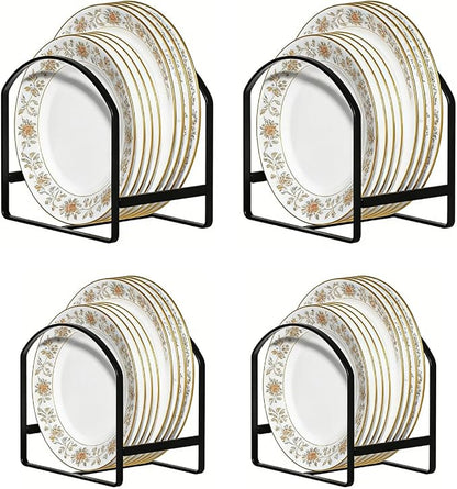 4 Pack Kitchen Plate Holder Organizer for Cabinet Space Saver Dinner Dish Plate Storage Rack Upright Dish Drying Racks Metal Dish Racks Stand for Cupboard and Countertop 2 Large 2 Small Black