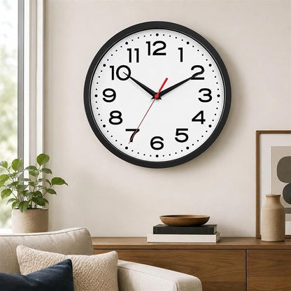 Roymnie Wall Clock Silent Non-Ticking Modern Clock Battery Operated 12 Inch Classic Analog Decorative for Classroom, Living Room, Office, Bedroom, School, Hotel (Black)