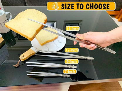 JETKONG Extra Long Kitchen Tweezers Heavy Duty Stainless Steel Cooking Tweezers, Set of 3 (9 12 14 Inch, Silver)