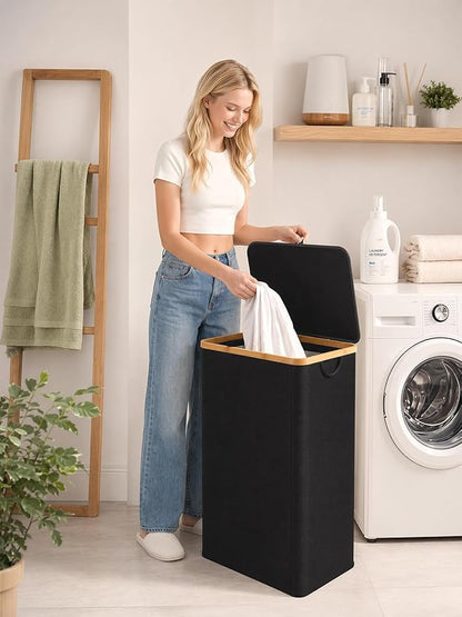 iEGrow Laundry Hamper with Lid, 110L Large Laundry Hamper with Handle and Lid, Collapsible Clothes Basket Organizer with Removable Inner Bag for Clothes Towels - Black