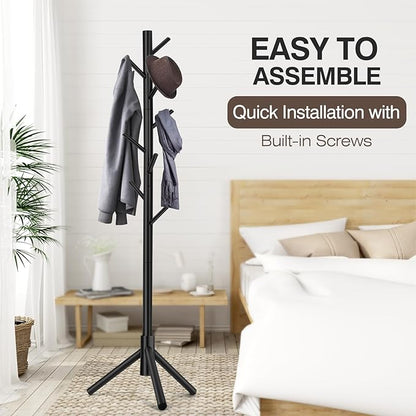 WANGMUXIA 2 PCS Coat Rack, Freestanding Coat Rack with 8 Hooks and 3 Adjustable Size Tree Coat Racks for Bedroom, Hallway, Entrance, Office, for Hats, Coats, Scarves, Handbags