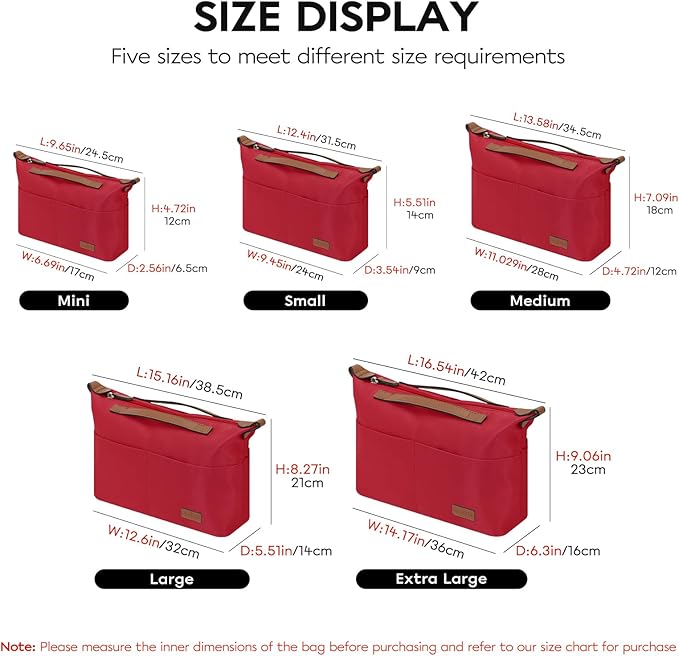 GIVLEFLY Purse Organizer with Zipper Tote Bag Organizer Inserts,Multiple Pockets with Cup&Umbrella Position Lightweight Handbag Dividers with Handle,Fit for Longchamp Neverful(Red,Medium)