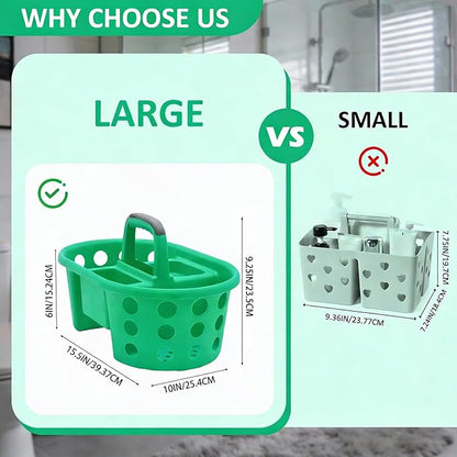 Large Shower Caddy Portable 2PC - Made in USA Plastic Jumbo Size Dorm Storage Candy Tote with Handle Shower Organizer for Bathroom, Pantry, Kitchen, College Dorm, Green