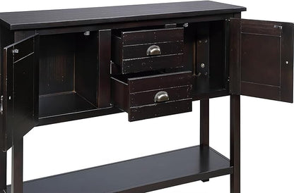 LKTART Solid Wood Farmhouse Console Table,Sofa Table with Storage Drawers and Shelves,Entryway Table for Entry Hallway Foyer Sofa Side Table,Easy Assembled(48" Espresso)