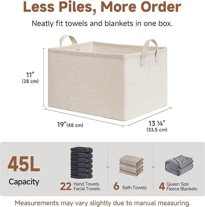 StorageWorks Storage Bins, Shelves Baskets for Organizing, 45L Extra Large Fabric Closet Organizers with Handles, Metal Frame, Beige?Cotton-linen?, 2-Pack