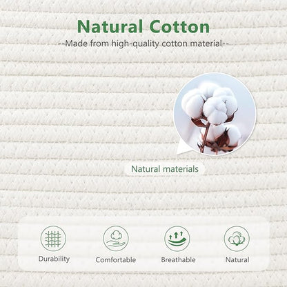 Cotton Rope Storage Basket, 15x10x9 Inches, Woven Basket for Shelves, Clothes, Towels, Books, and Laundry, White (2 Pack)