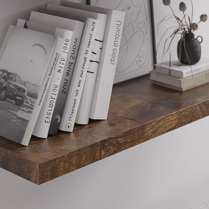 JPND Floating Shelf, Set of 2 Wall Shelf, 30 in W x 12.75 in D x 2 in H Wooden Floating Wall Shelf with Invisible Brackets for Living Room/Bedroom/Bathroom/Kitchen Storage and Decor, Rustic Brown