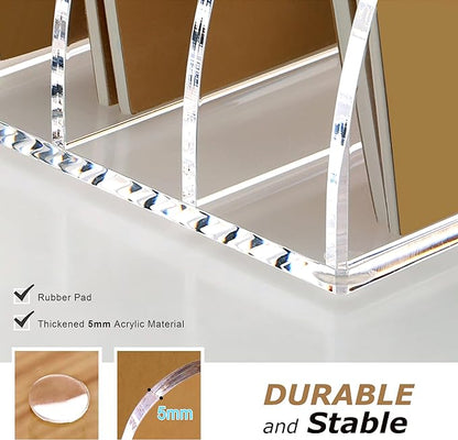 SANRUI Acrylic Desk File Organizer, 4 Vertical Compartments Clear Magazine File Holder Workspace Sorters, Folder Rack for Office Accessories Organization Storage